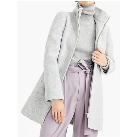 ⭕️ PRICE FIRM J. Crew Italian Stadium Cloth Wool Blend Gray Coat Size 00 - Picture 1 of 6